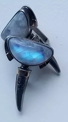 Silver 925 Moonstone Cabochon Designer Bezel Setting Earrings Unique Vintage • $50