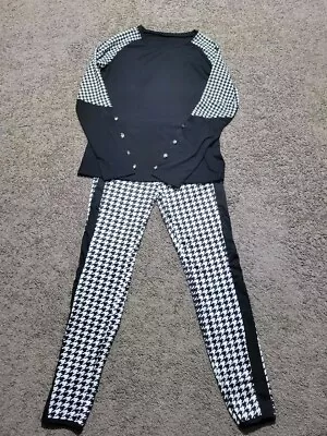  Houndstooth Print Side Stripe Legging Size Large And Matching Top  • $12.99