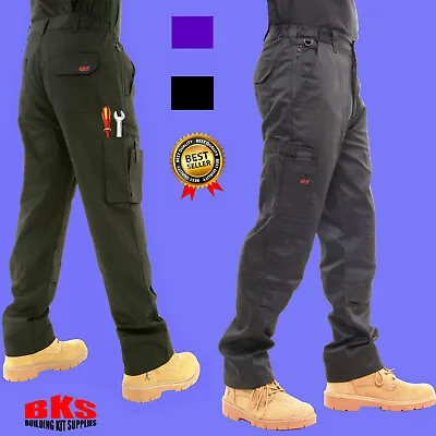 Mens Cargo Combat Work Trousers With Knee Pad Pockets By BKS - BLACK Or NAVY • £19.97