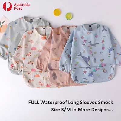 $17.88 • Buy Baby Kid Full Waterproof Long Short Sleeves Smock Bib Apron Feeding PU Wipeclean