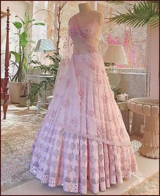 Designer Jalpari Silk Foil Mirror Work Baby Pink Lehenga Choli Wedding Wear Girl • $91.46