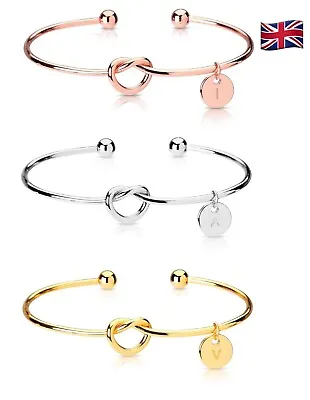 £3.39 • Buy Initial Letters Charm Love Knot Bridesmaid Bracelet Rose Gold Silver Women Gift