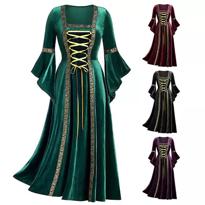 Women Halloween Renaissance Medieval Gothic Witch Costume Fancy Dress Cosplay • £19.55