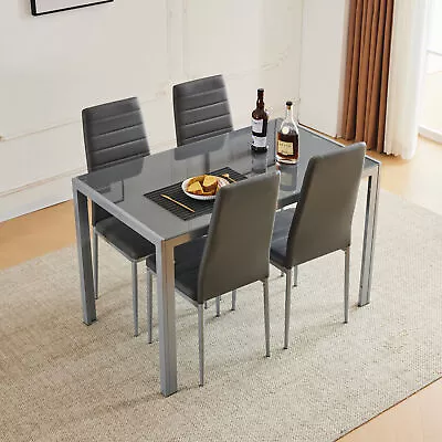 5-Piece Dining Table Set Kitchen Table Marble Top With 4 PU Dining Chairs • $182.90