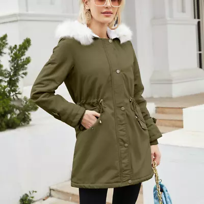 Women's Cotton Jackets Detachable Hat Top Middle Length Mao Collar Coat Hooded • $68.16