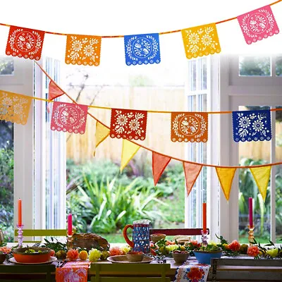 BOHO FLOWER CUT OUT GARLAND Vintage Fiesta Rainbow Lace Bunting Party Decoration • £11.50