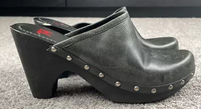 Vintage TH Heels Womens 9 Brazil Wooden Clog Leather Mule Studded Steam Punk • $35