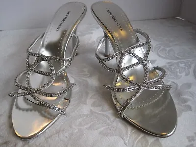 £19.81 • Buy Newport News Women's Shoes 11 M Silver Rhinestone Sandals Strappy High Heel Mule