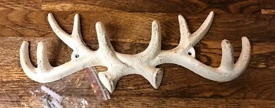 Cast Iron Antique White Deer Antler Decorative Wall Hanger- 4 Hooks • £12.50