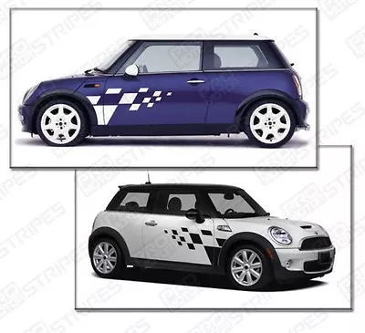 Mini Cooper Rally Checkered Pattern Side Stripes Decals 2012 2013 2014 Pro Motor • $56