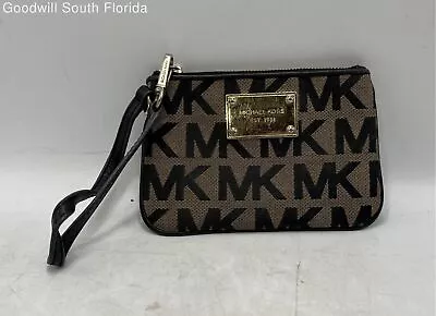 Michael Kors Womens Black Brown Signature Print Top Zipper Wristlet Wallet • $14.24