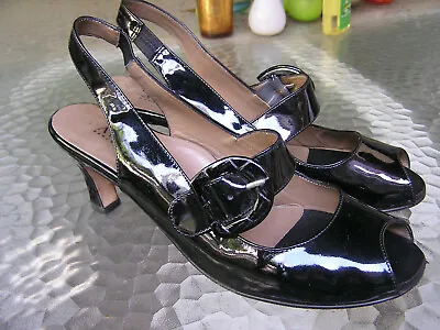 $32 • Buy Anyi Lu Tulip Slingback • Eu 38-1/2 • Italy Black Patent Leather • Pre-owned 