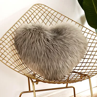 Heart Shape Plush Throw Pillow Soft Faux Fur Cushion Sofa Home Decor Toy Home • £10.29