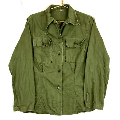 Vintage Usmc Military Hbt Fatigue Shirt Jacket Size Medium Green Ww2 • $195.49