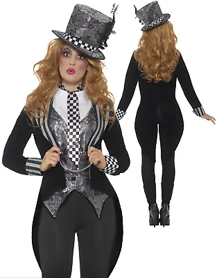 Delux Dark Mad Hatter Costume Ladies Halloween Alice Fancy Dress Halloween • £29.99