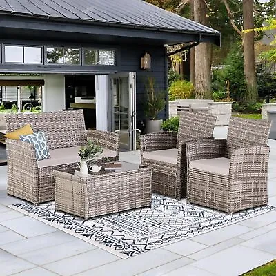 4Piece Patio Furniture Set Outdoor Wicker Conversation Set Rattan Sectional Sofa • $229.99