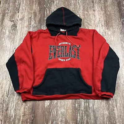 Everlast Vintage Y2k Spellout Hoodie Sweatshirt L Red Black Colorblock Boxing • $29.88