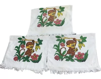 Vintage Cannon Jungle Monkey Terry Cloth Towels Kitschy Lot 3 Bath Hand Towels • $29.97