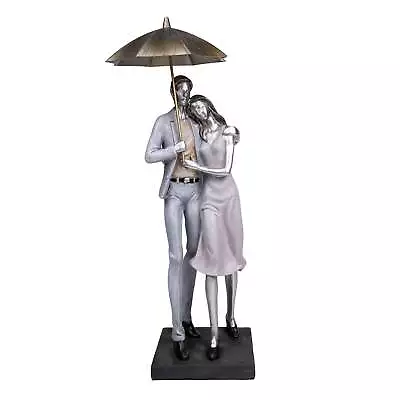 COUPLE EMBRACE FIGURINE WITH UMBRELLA RESIN STATUE 17x13x37.5CM PERFECT GIFT • £20