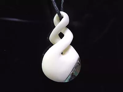 Maori Double Twist Inlaid Paua Shell Water Buffalo Bone Pendant Necklace  • $9.99