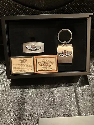Harley Davidson 100th Anniversary Raised Emblem Money Clip & Key Chain Set 97663 • $97.99