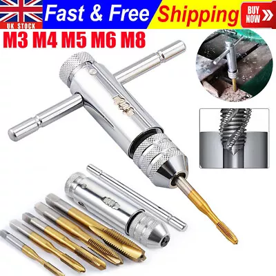 New 6pc TAP WRENCH & CHUCK SET TOOL T-HANDLE METRIC M3 M4 M5 M6 M8 And Die • £10.90