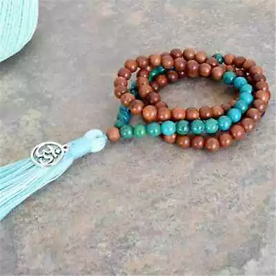 Natural 8mm Malachite Sandalwood 108 Beads Gemstone Mala Bracelet Bless • $11.61