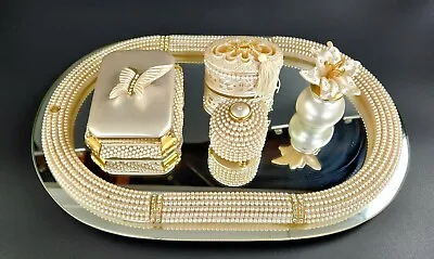 Vintage  - 8 Piece Set - Stunning Italian Vanity Tray With Pearls & Gold Accents • $250