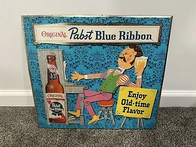 Vintage Pabst Blue Ribbon Beer Advertising Tin Sign Old Time Flavor Man Piano • $225