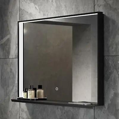 £339.99 • Buy 800x600 Fusion LED Black Bathroom Mirror | Shelf | QI Charger | Demister Pad