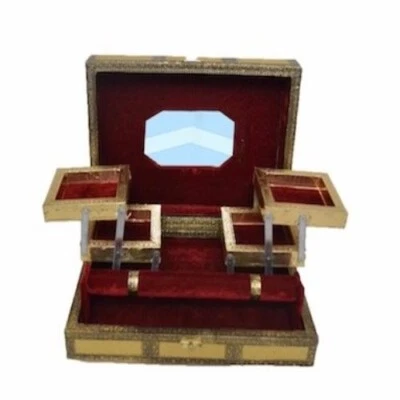£21.99 • Buy Indian Rustic Gold Embossed Jewellery Box With Wine Red/Maroon Interior Cotton