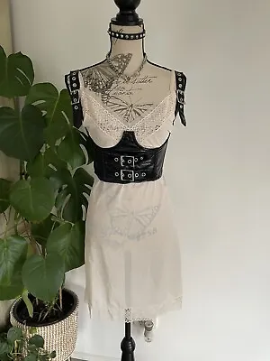 Vintage Retro Sheer Nude Floral Lace Petticoat Slip Dress Lingerie L-XL • $16.14