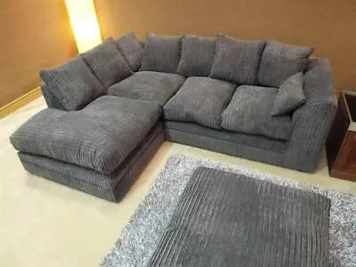 £369 • Buy   Jumbo Cord Corner Sofa Suite Set  Grey Left Right 3 2