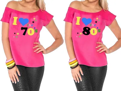 Women Ladies T-Shirt I Love The 70's 80's Print Fancy Star Dance Party Top Shirt • $8.08