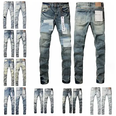 2023 New Purple Brand Fashion Men Black Jeans Distressed Hole Unique Personality • $35