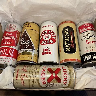 Lot Of 11 Vintage Straight Steel Bottom Opened 16 OZ Beer Cans All Different • $7.50