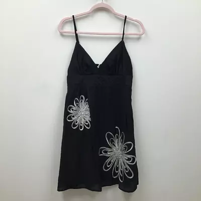 Minuet Womens Slip Dress Black Floral Sweetheart Neck Spaghetti Strap Sexy L New • $20.72