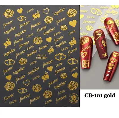 3D Nail Art Sticker Gold Heart Rose Flower Kiss Valentine's Day Series NH11 • $2.49