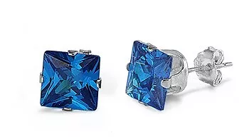Sterling Silver Blue CZ Stud Earrings Princess Cut Square Fine Jewelry • $8.99