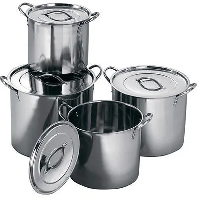 £39.99 • Buy 4 Pc Stainless Steel Large Catering Cooking Stock Pot Pans With Handles & Lids