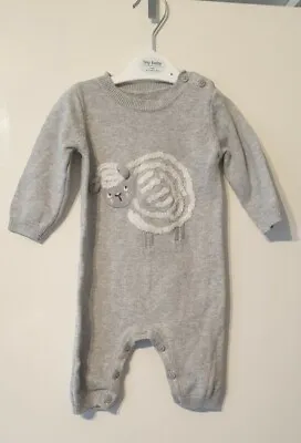 Romper Knitted Suit Sheep Design Grey Button-Up Nutmeg Baby Unisex 0/3 Months • £7