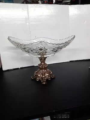 Vintage Crystal Trinket Mid-Century Footed Cast Metal Pedestal Base Compote  • $31