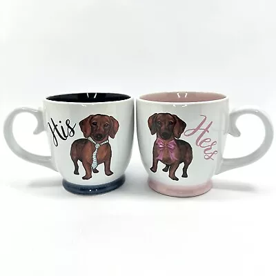 Dachshund Mug Set Of 2 His And Hers Pink Ribbon And Blue Tie 16 Oz. • $15.26