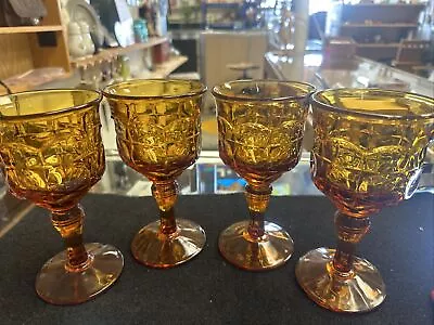 Set Of 4 Amber Indiana Glass Company Constellation Wine Water Goblet Vintage • $22