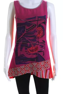 Save The Queen Womens Floral Trim Logo Tank Top Fuschia Purple Size Extra Small • $140.99