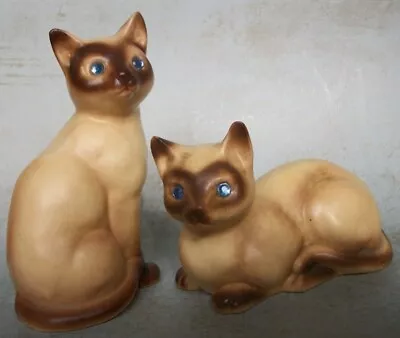 Vintage Siamese Cat Salt And Pepper Shakers ~rhinestone Eyes ~ Victoria Ceramics • $5