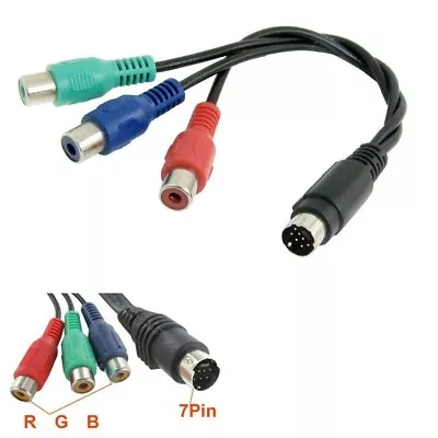 S-Video 7 Pin To 3 RCA Female RGB Component Cable For DVD TV HDTV VCR PC (617) • £3.99