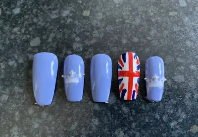 Hand Painted False Nails Long Coffin Jubilee Full Cover 10 Nails 3 Sizes UK • £9.99