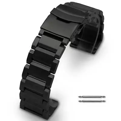 Black Stainless Steel Links Bracelet Replacement Watch Band Strap Double Clasp • $18.95