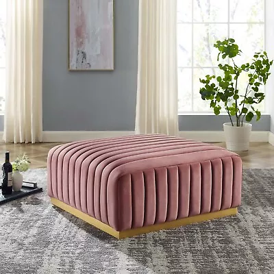 Modway Conjure Channel Tufted Performance Velvet Ottoman In Gold Dusty Rose • $443.98